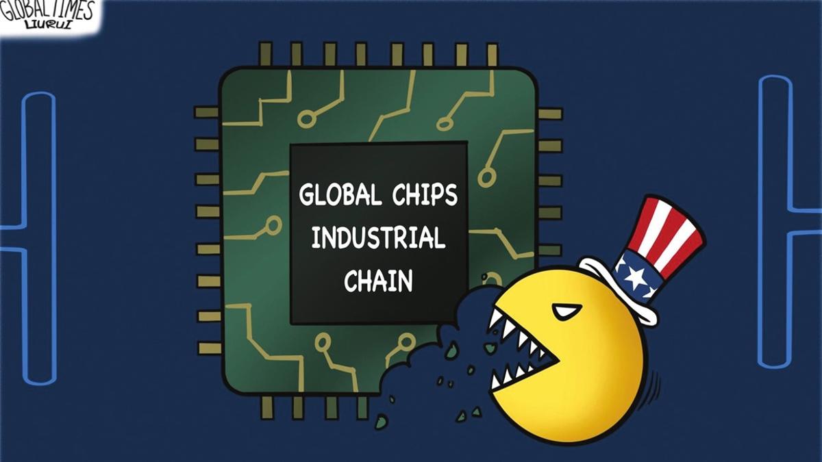 کاریکاتور| آمریکا نابودگر زنجیره صنعتی تراشه‌های جهانا