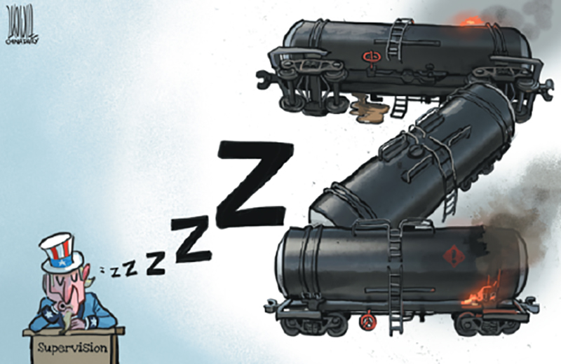 کاریکاتور| انفجار قطار سمی اوهایو و خواب غفلت دولت آمریکاا