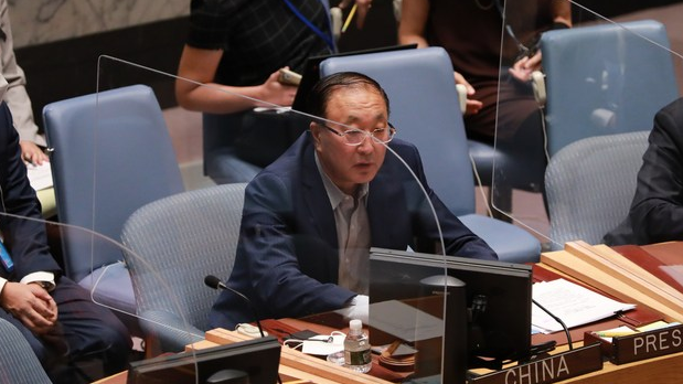 Zhang Jun, përfaqësuesi i përhershëm i Kinës në Kombet e Bashkuara, flet në një mbledhje të Këshillit të Sigurimit të OKB-së në selinë e OKB-së në Nju-Jork të ShBA-së, 15 gusht 2022. /Xinhua