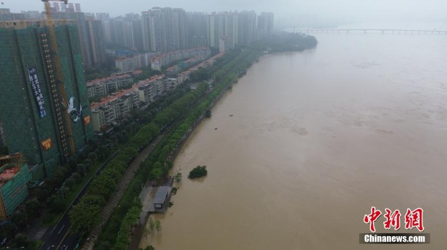 Αεροφωτογραφία του ποταμού Μπεϊτζιάνγκ στο Τσινγκγιουάν, στην επαρχία Γκουανγκντόνγκ της νότιας Κίνας, 21 Απριλίου 2024. (Φωτογραφία/VCG)